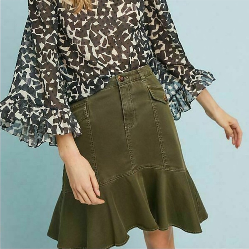 Anthropologie Maeve Utility Flounced Skirt